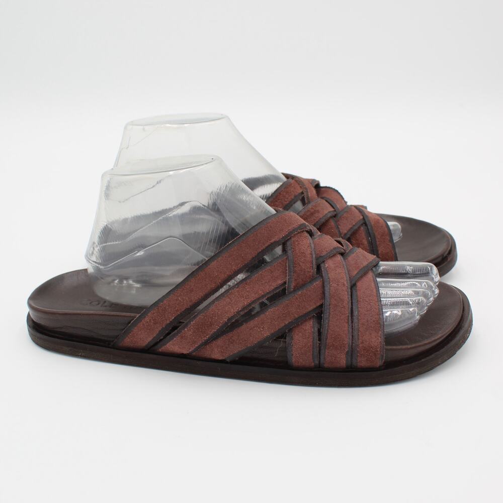 Cole Haan Sandals Mens 8 Brown Suede Leather Slide Slip On Comfort Shoe Summer
